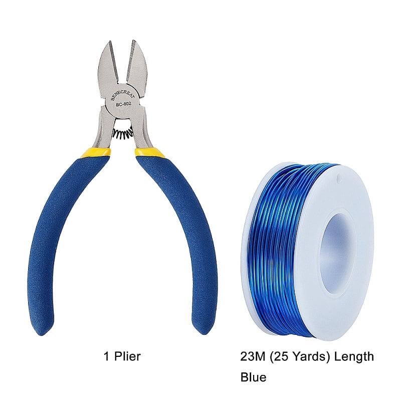 DIY Jewelry Kits with Aluminum Wire and Iron Side Cutting Pliers Blue 1mm about 23m/roll 6rolls/set for DIY