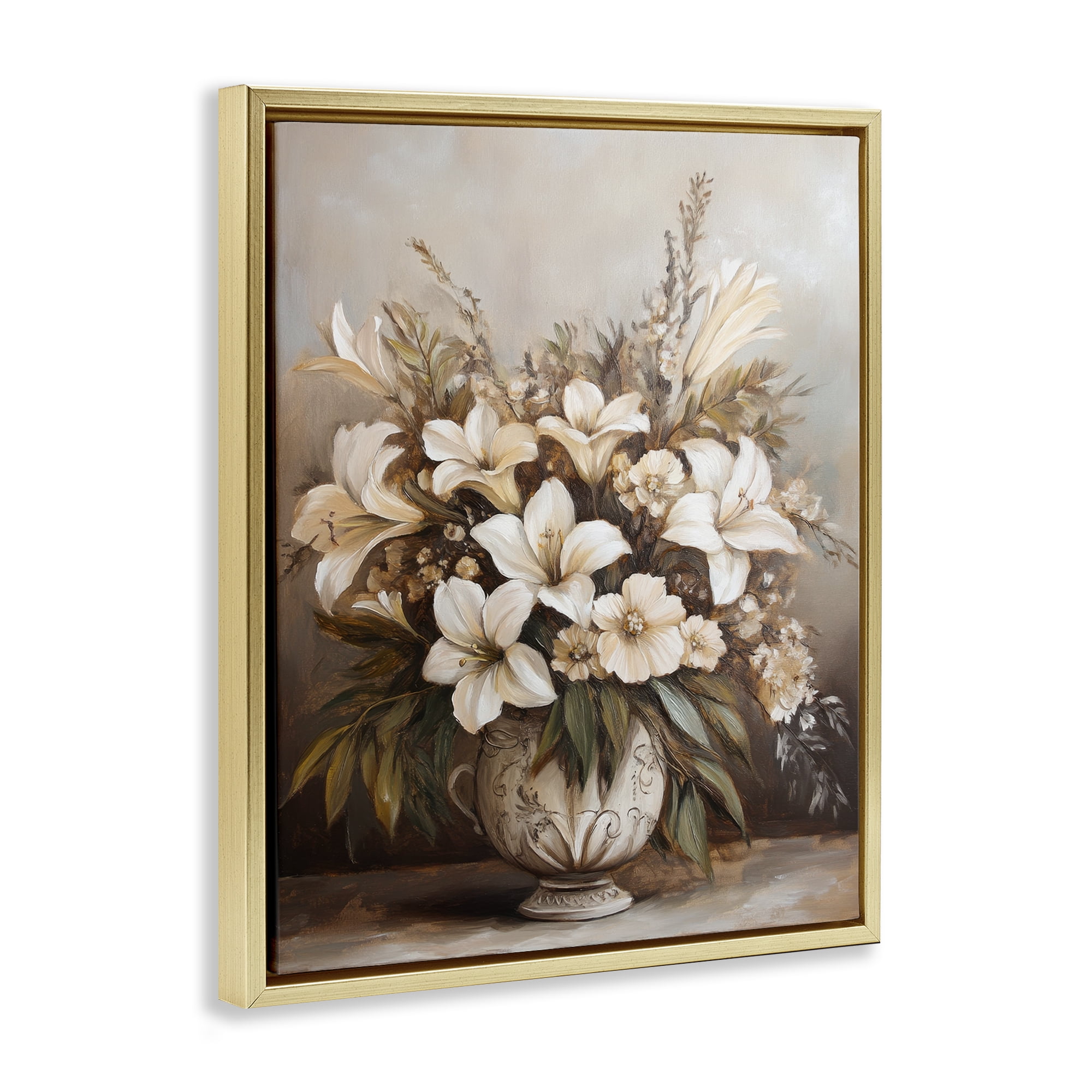 Stupell Industries Lily Bouquet Still Life Plants & Flowers Painting Gold Floater Framed Canvas Art Print Wall Art, 25 x 31