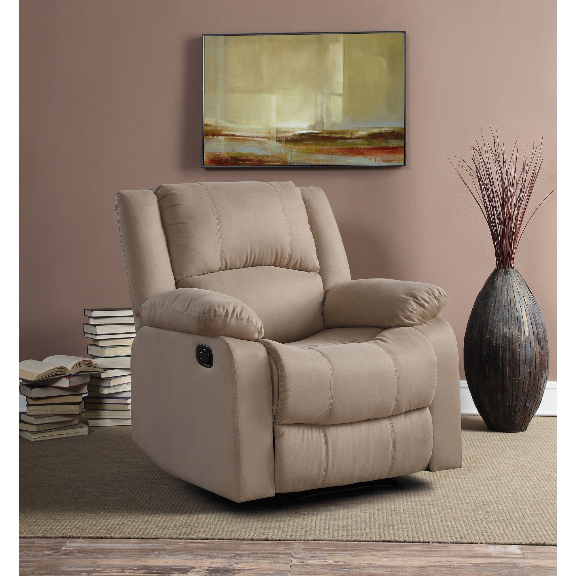 Warren Recliner Single Chair in Beige Microfiber - Walmart.com