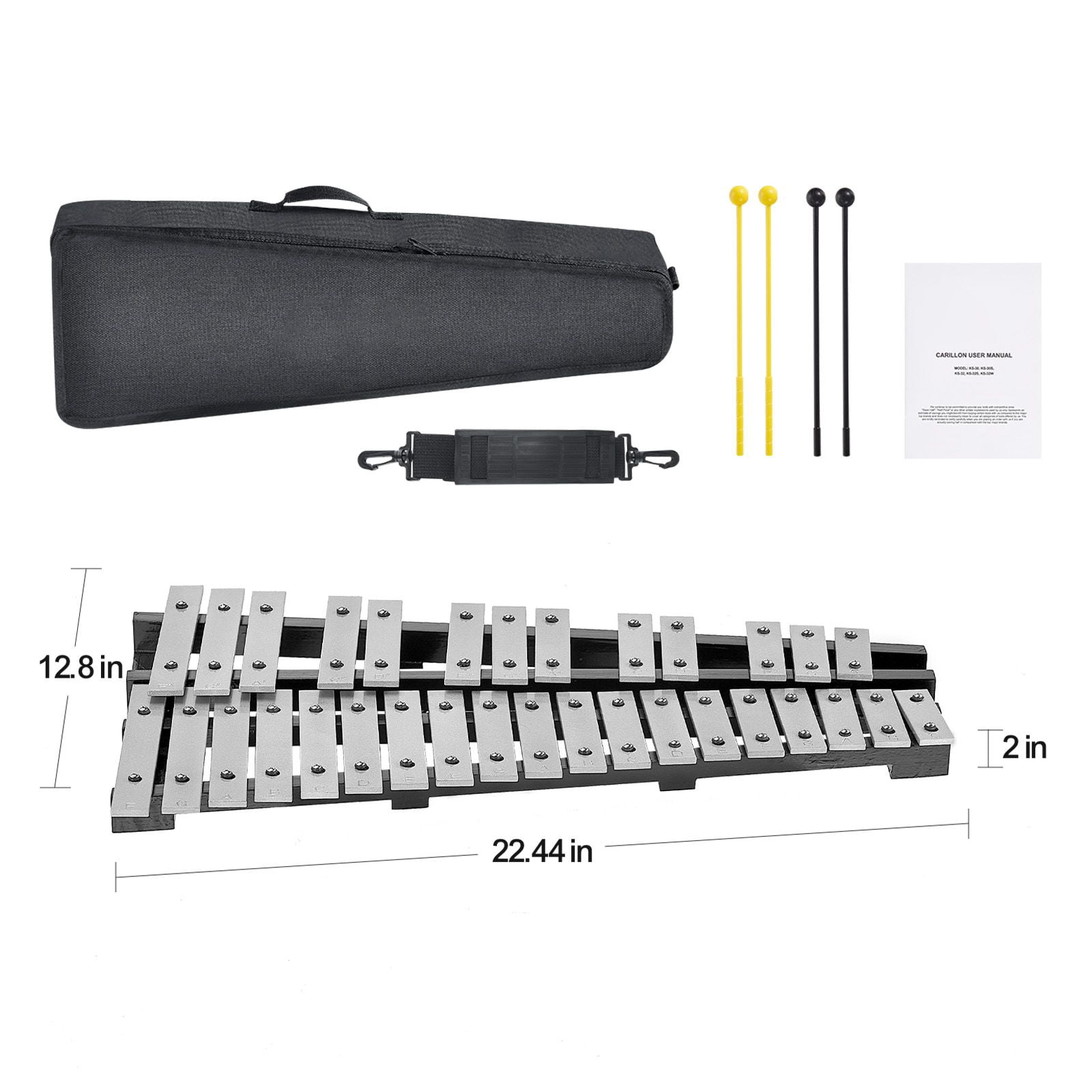 32 Note Glockenspiel Xylophone Bell Kit, Percussion Instrument with Mallets, Drum Sticks and Carrying Bag, Professional Glockenspiel Xylophone Percussion Instrument Set for Adults & Students