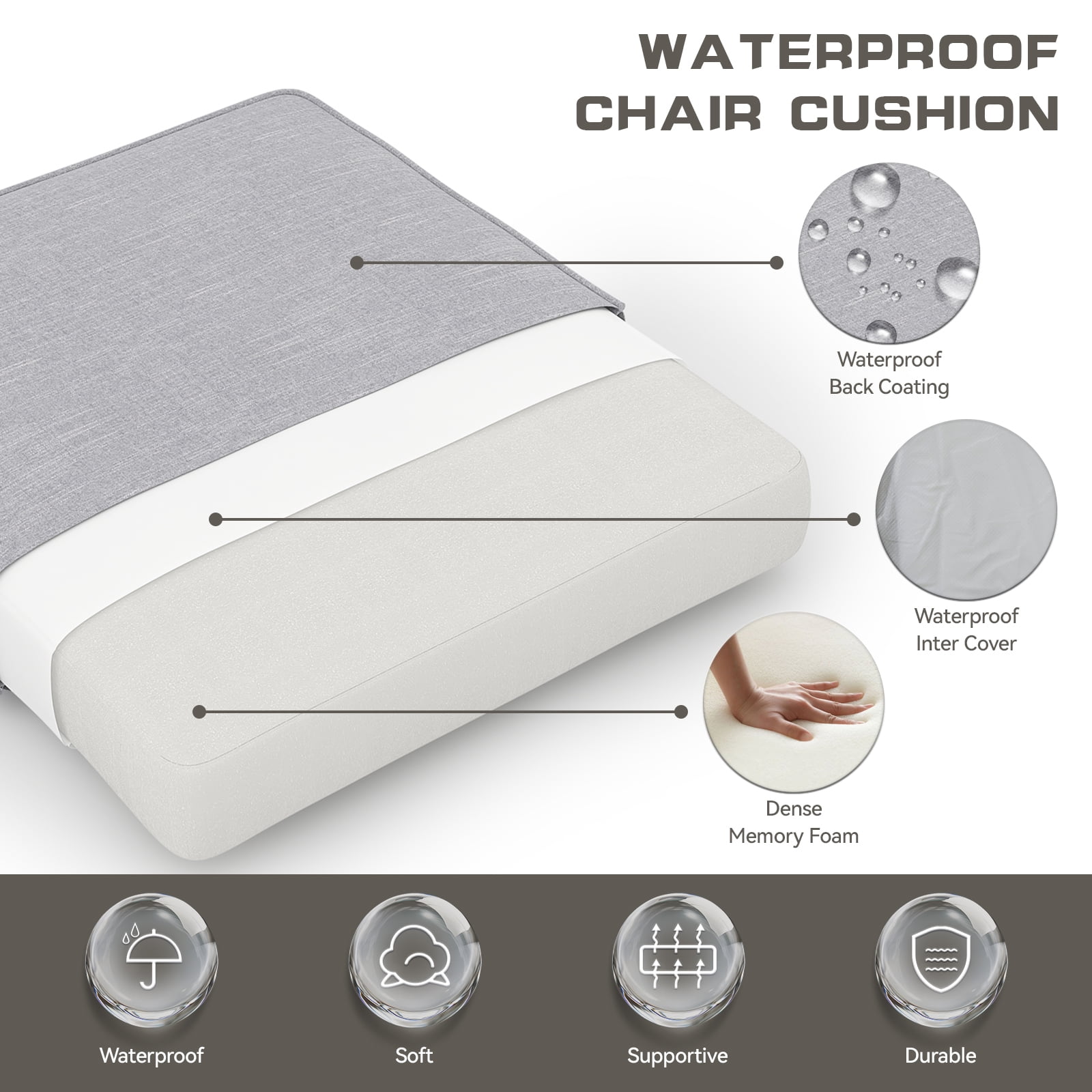 Yeahumalia 2 Packs Outdoor Patio Chair Deep Seat Cushions 23'' x 24'' with Removable Cover, Water and Fade Resistant, Light Grey