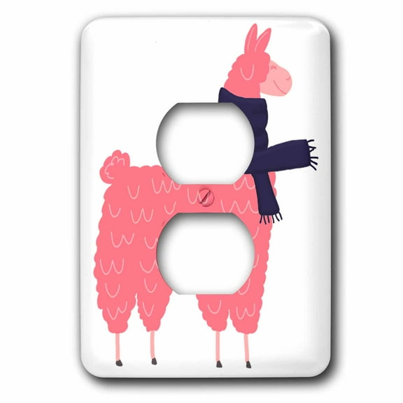 3dRose, Cute creative pink llama wearing a blue scarf cartoon , 2 plug outlet cover