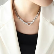 Gaspara Heart Cuban Chain Pendent Necklace For Women's 925 Sterling Silver Tarnish Free 14k White Gold Finish
