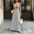 thumbnail image 4 of FAVIPT Women's Sleeveless Maxi Dress Stripes Printed Cocktail Party Sundress Deep V Neck Halter Backless Smocked Dresses Gray,XL, 4 of 8