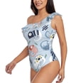 thumbnail image 2 of Haiem Cute Chameleons On Blue Women's One Piece Swimsuits Tummy Control One Shoulder Bathing Suits Ruffle Swimwear-XX-Large, 2 of 8