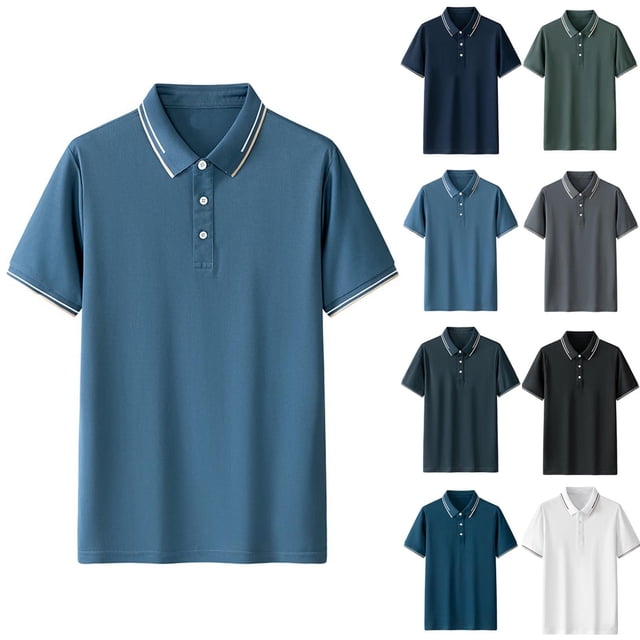 JDQJBZ Chemises pour Hommes Couleur Unie Manches Courtes Chemise Décontractée Col Rabattu Haut Été Vêtements de Golf