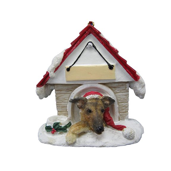 Brindle Greyhound Doghouse Ornament Hand Painted and Easily Personalized