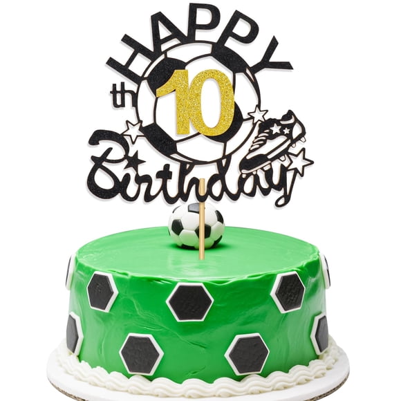 Decoración para tartas FUNCANDLE Soccer Happy 10º cumpleaños con purpurina dorada