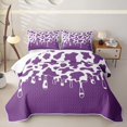 thumbnail image 2 of Manfei Vintage Cow Spot Quilt King 3 Pieces,Minimalist Animal Pattern King Coverlet Set,Purple White,1 Bedspread and 2 Pillowcases, 2 of 7