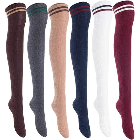 Lian Lifestyle Women's 4 Pairs Incredible Durable Super Soft Unique Over Knee High Thigh High Cotton Socks, Size US 6-9, JMYP1023, Random Color