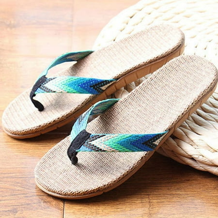 

MRULIC flip flops for women Non-slip Slippers Clips Beach Slippers Home Slippers Men s Linen Flower Ladies Women s slipper womens flip flops Green + US:10.5