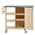 thumbnail image 5 of Harper & Bright Designs Outdoor Kitchen Island with Wheels, Patio Kitchen Cart with Foldable Stainless Steel Top, Portable Prep Station with Storage Cabinet and Towel Rack for Garden, Natural, 5 of 19