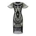 thumbnail image 1 of Robe à Paillettes pour Femmes, Col en V, Manches Courtes, Mini-Robe de Soirée à Franges, 1 of 4