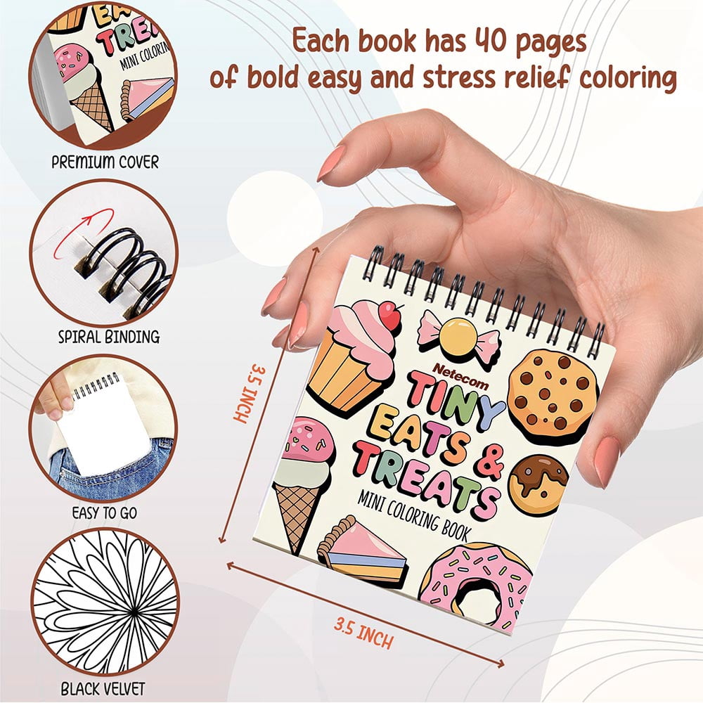 Various Themes Mini Coloring Book Spiral Bound for Adult, Pack 6, 3.5” x 3.5” Pocket Size, 40 Coloring Pages Stress & Anxiety Relief, Travel for Women Men