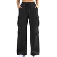thumbnail image 3 of Zynoxe Women's Cargo Sweatpants Elastic Waist Drawstring Sweatpants for Women Loose Solid Color Wide Leg Pants Trendy Streetwear Casual Trousers with Mulit Pockets L, 3 of 7