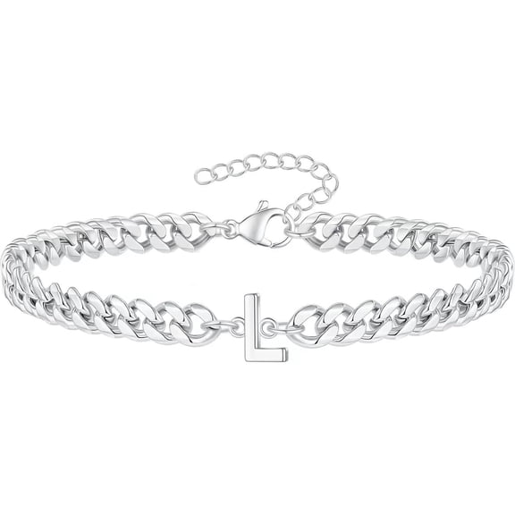 Zephyriana Men's Women's Jewelry Stainless Steel 26 Initials Couple Cuban Link Minimalist Talisman Retro Anniversary Bracelets