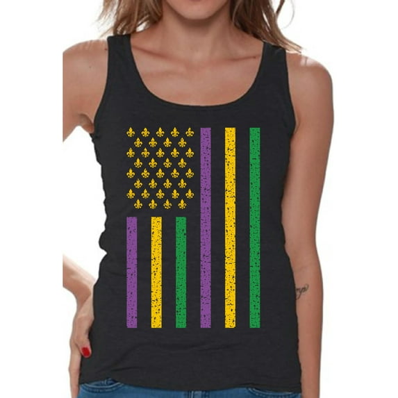 Mardi Gras Women's Tees Parade Outfit for Her US Flag New Orleans T-Shirt Fat Tuesday Tank Top