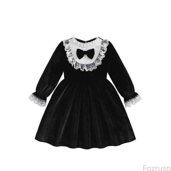 Fozruso Vintage Girls Dress Elegant Girls Dress With Lace Trim Detachable Floral Collar And 3D Applique For And Party Wear Sizes 3-4 Years