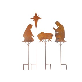 Holiday Time Light Up Led Metal Look Nativity Outdoor Christmas