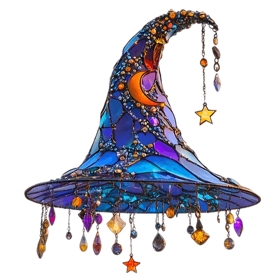 2025 Halloween Charming Moonlight Witch Hat, 7"×7.8" 2d Acrylic Magical Witch Hat Hanging Decor, Witch Hat Pendant Wall Hanging Halloween & Home Decoration