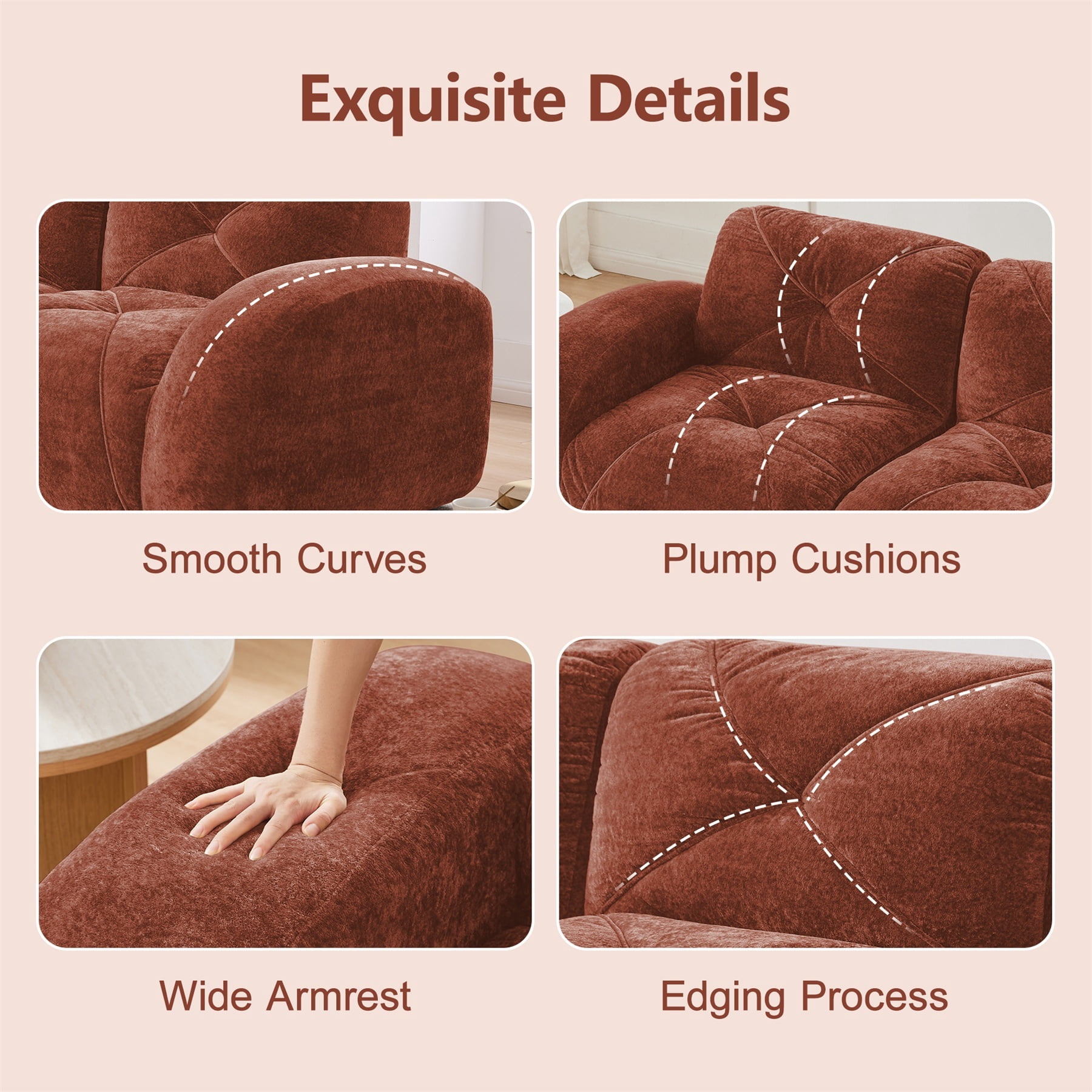 Alvantor L-Shaped Sectional Sofa 3-Seater Boneless Sofa Couch with Anti-Slip Design for Living Room, Easy Assembly Red Brown