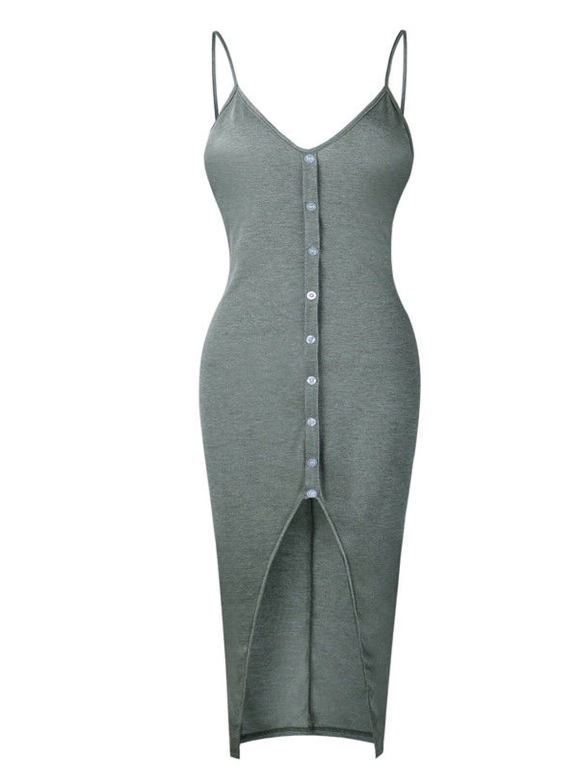 Lookwoild - Lookwoild Womens Sleeveless Strappy Tank Dress Slim Rib Knit Split Party Midi Dress 