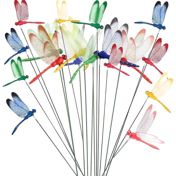 24 Pcs Metal Dragonfly Stakes Sticks Colorful Yard Stakes Flower Pot Plant Stakes Outdoor Decorative Garden Stakes Lawn Patio Art Ornaments