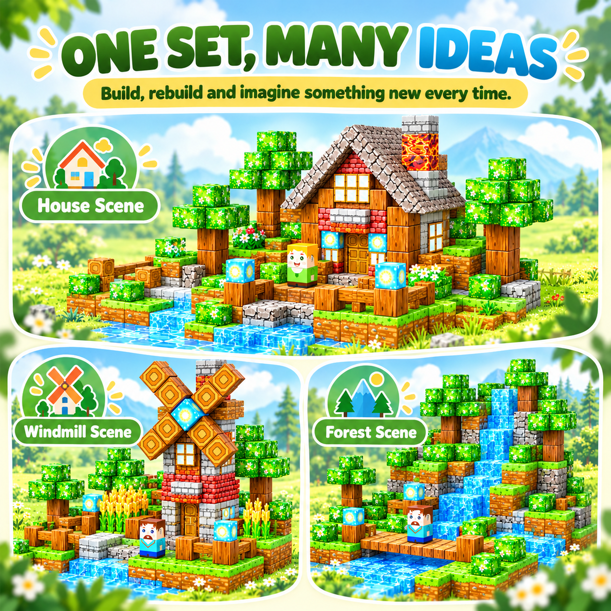 HXFOU 150-Piece Magnetic Blocks Forest Castle Set photo 6