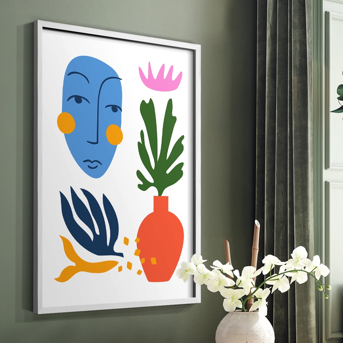Matisse CDXLVIII in White Solid Wood Framed Print No Nail Hanging