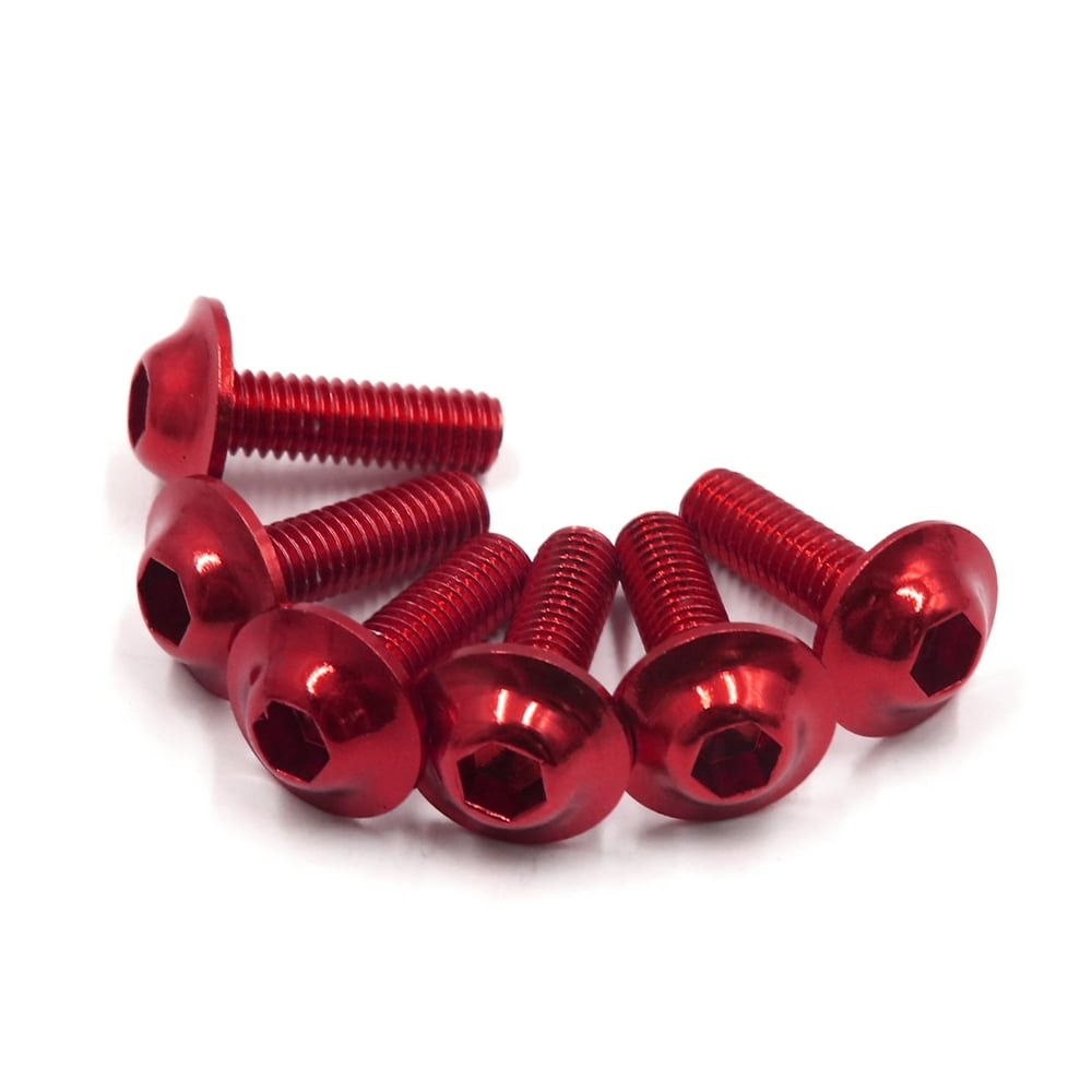 6PCS M6 x 20mm Red Hexagon License Plates Fairing Bolts Screws for