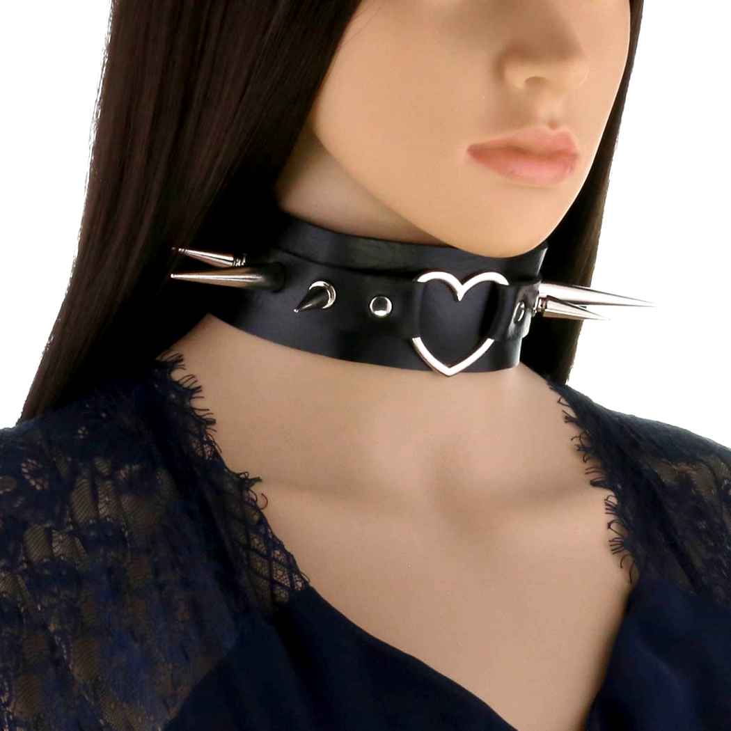 Emo Spike Choker Cool Punk Black Faux Leather Collar For Girls Chocker Goth  Necklace Gothic Accessories