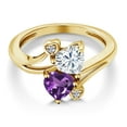 thumbnail image 3 of Gem Stone King 18K Yellow Gold Plated Silver White Moissanite Purple Amethyst and White Lab Grown Diamond Ring for Women (1.63 Cttw, Heart Shape 6MM, Gemstone Birthstone, Size 6), 3 of 6