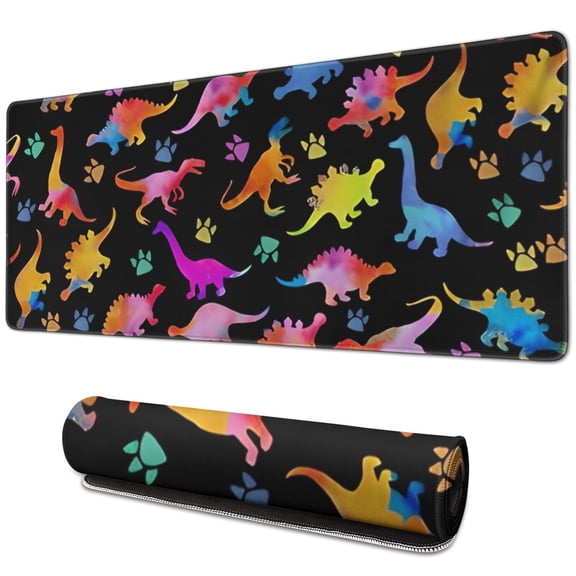 Long Mouse Pads for Desk,Colorful Dinosaurs Colorful Paws Pattern Desk Mats on Top Of Desks, Desk Mouse Pad Extra Large with 3mm Non-Slip Base and Stitched Edge for Gaming,Office,Work,Home 31.5"x11.8"