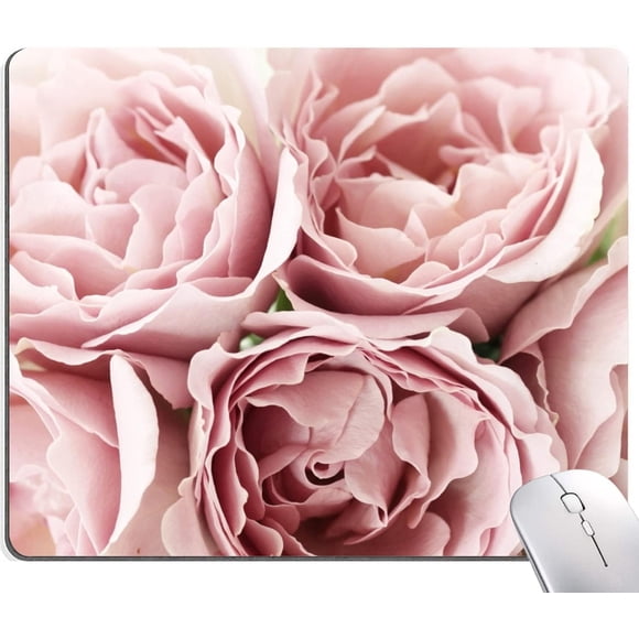 Tapis de Souris Carré Rose Mignon à Motif Floral pour Femmes, Imperméable, Antidérapant, Base en Caoutchouc, Idéal pour le Bureau et l'Ordinateur Portable