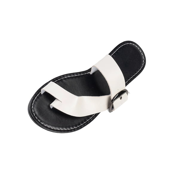 HomeDM Women's Flat Thong Sandals Open Toe Ring Slip-On Flip Flops Dressy Summer Beach Slides, White Size 6