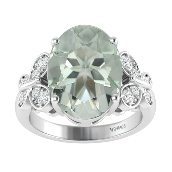 Sterling Silver with Natural Prasiolite Quartz and White Topaz Solitaire Ring
