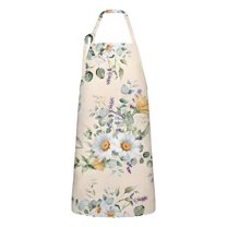 Pioneer Flower Floral Print Pattern Apron-Garden Aprons for Women with Pockets-Cotton Linen Waterproof Kitchen Cooking Gardening Aprons Adjustable for Kitchen,Cooking,BBQ and Salon 33x27 Inch