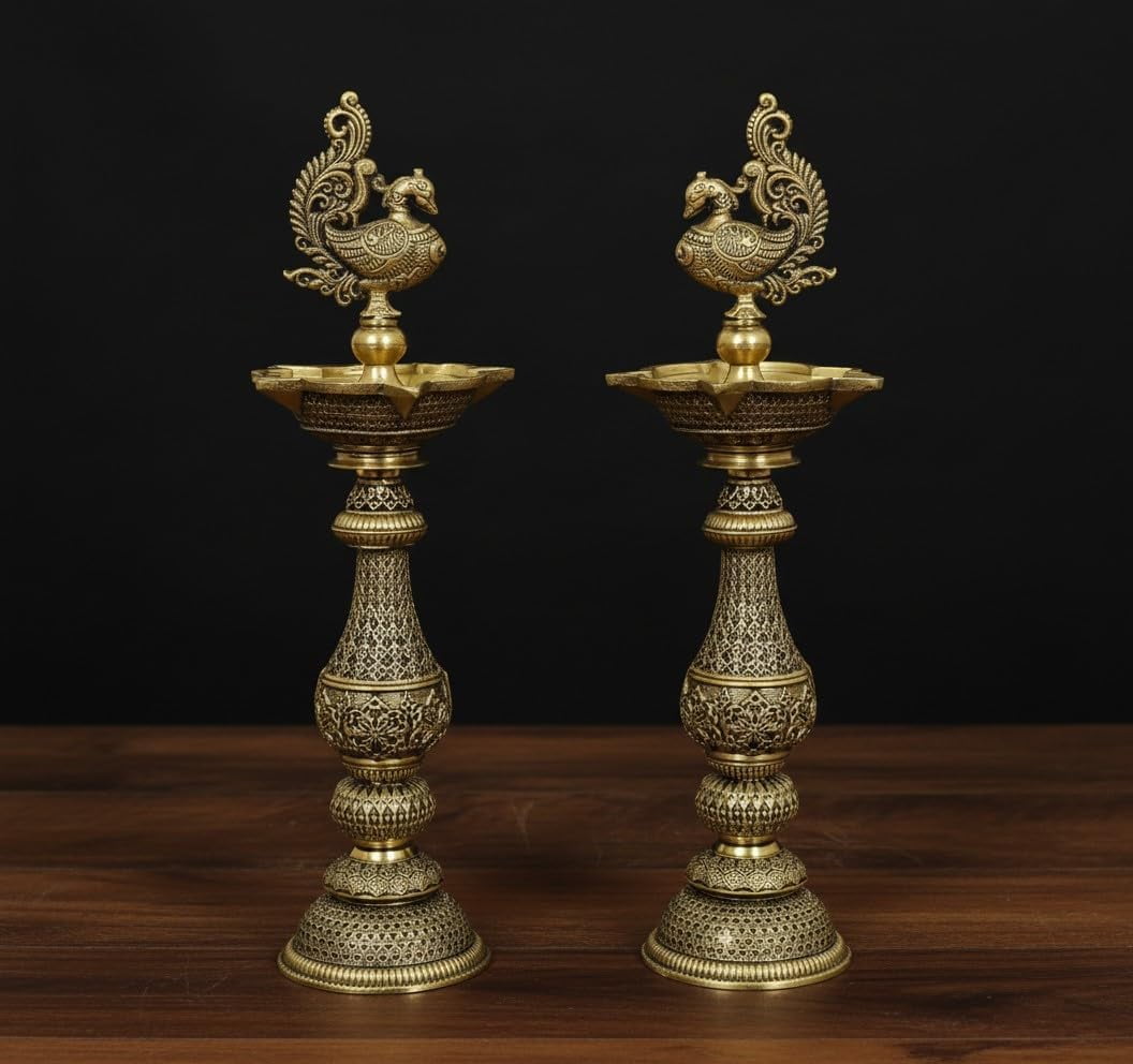 Bronze Peacock Oil Lamp – Elegant Diya for Home Temple & Gift Item