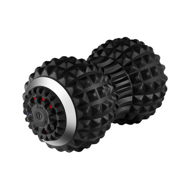 Rodillo masajeador vibratorio con forma de maní para brazos, cuello, hombros y espalda con 4 velocidades y dos extremos, práctico masajeador eléctrico Negro