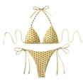 thumbnail image 2 of Women's Polka Dots Print Bikini Sets 2 Piece Swimsuit Halter Triangle Tie Side Bathing Suit Swimwear Yellow M, 2 of 5