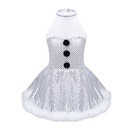 ranrann Girls Christams Dress Miss Santa Claus Snowman Costume Figure Ice Skating Leotard Ballet White 14