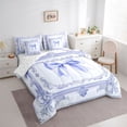 thumbnail image 3 of Feelyou Kids Princess Bowknot Bedding Comforter Set 7pcs, Bohemian Damask Floral King Bedding Sets, Western Fashion Ribbon Reversible Bed Sheets, Super Cozy Room Decor, 3 of 8