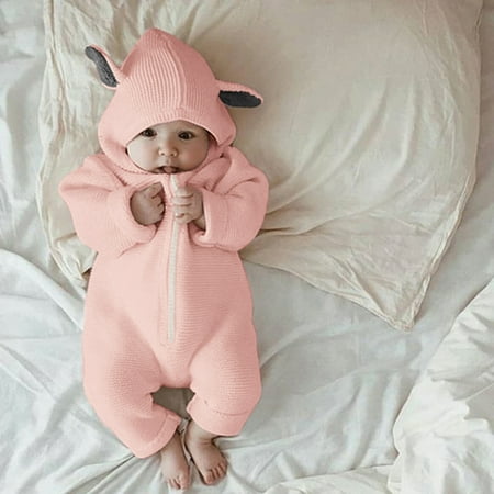 

Sodopo Baby Pajamas Winter Warm Knit Outwear Sweater Hooded Romper Jumpsuit Boy Girl Pajamas Bodysuit Toddler Jacket