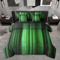 Homewish Geometric Lines 7 Pieces Bedding Comforter Set,Minimalist Stripes Aesthetic Full Bedding Set,Green Black Fitted Sheet Flat Sheet For Boys Kids,Super Cozy Room Decor Reversible