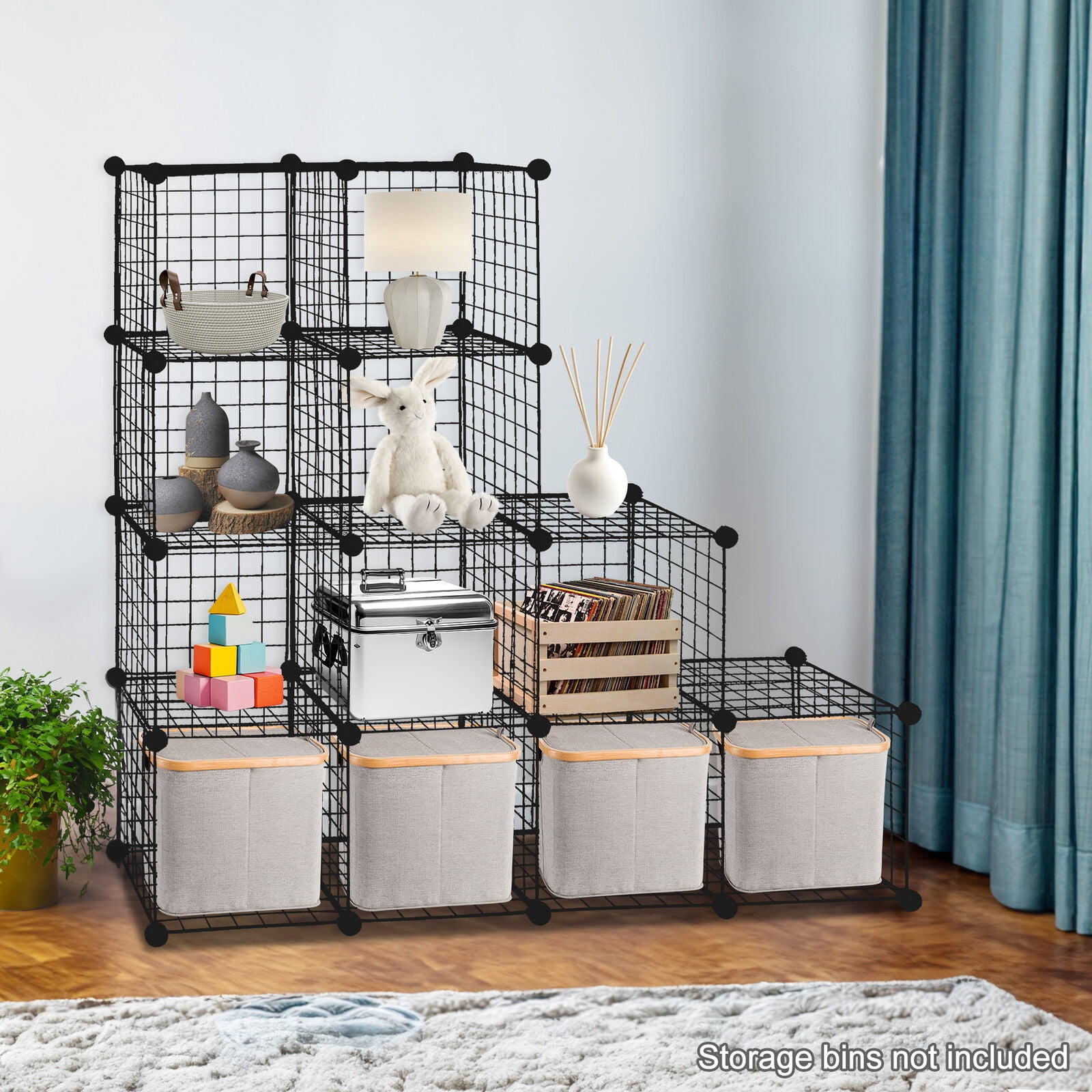LINJH 12-Cube Wire Cube Storage Organizer Shelving Wire Shelves Rack Modular Bookshelf