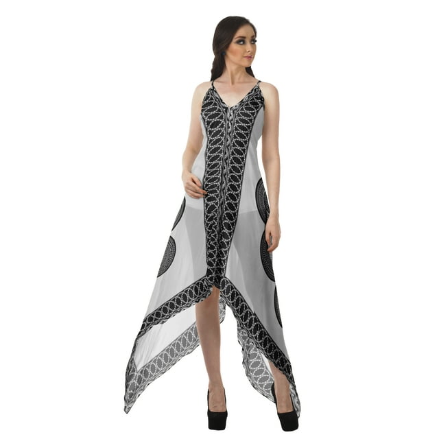 Moomaya Robe à Ourlet Asymétrique pour Femmes, Robe à Bretelles Spaghetti à Dos Nu avec Mouchoir