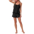 thumbnail image 2 of INSPIRE CHIC Women's Pajama Set Loungewear 2 Pcs Spagetti Straps Sleeveless Sexy Ruffles Cami Top and Shorts Sets S Black, 2 of 6