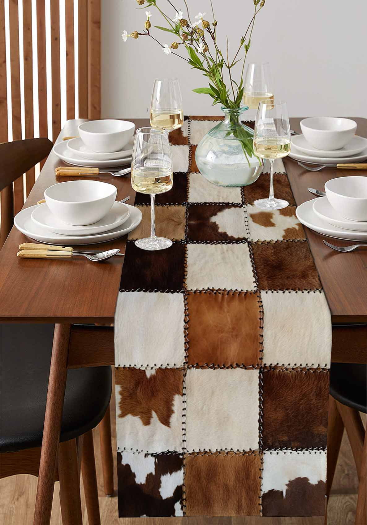 Abstract Cowhides Table Runner Brown Beige Animal Fur Texture Tablerunners 18 x 72 Inch, Table Decorations Tabletop Scarf for Summer Gathering Holiday Farmhouse Kitchen Dining Decor