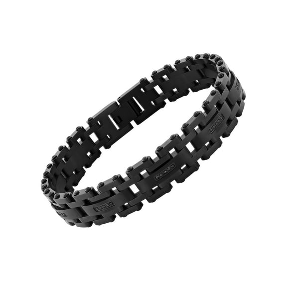 Men's 0.15 ctw Black Diamond Black Finish Steel Link Bracelet