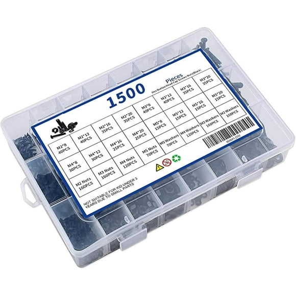 1500Pcs Flat Head Hexagon Socket Caps Screws Bolt Stainless Steels Countersunk Head Hexagon Drive Machine Screws Washers